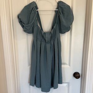 Halara Chic Puff Sleeve Mini Dress in Blue